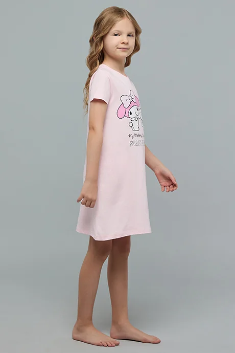 R&b Cinnamoroll Print Nightdress with Crew Neck and Short Sleeves