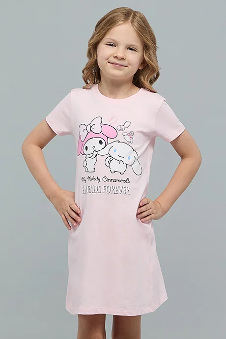 R&b Cinnamoroll Print Nightdress with Crew Neck and Short Sleeves