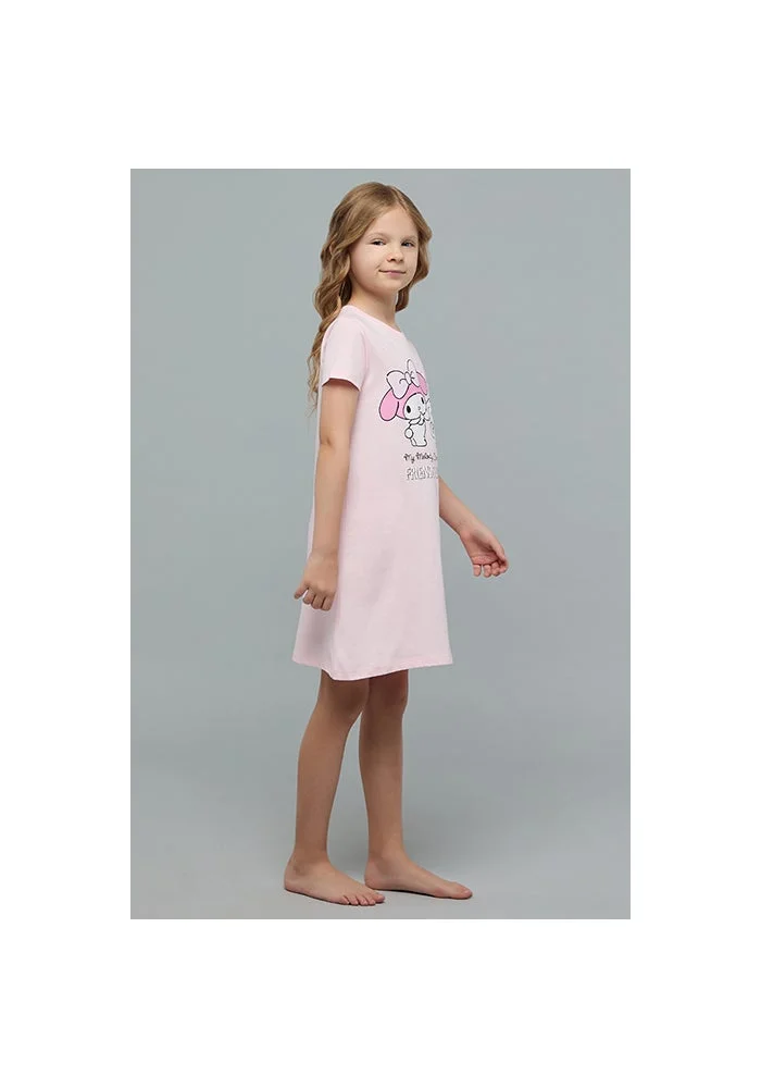 R&b Cinnamoroll Print Nightdress with Crew Neck and Short Sleeves