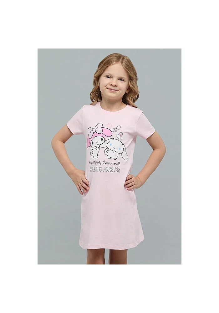 R&b Cinnamoroll Print Nightdress with Crew Neck and Short Sleeves