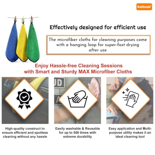 Solitude 2 Pcs Microfiber Cleaning Towel Cloth 40 x 40 cms, 400 GSM Highly Absorbent Dust Lint Free Multipurpose Towels for All Vehicles Bike, Car, Glass Detailing, Cleaning, Washing - Image 4