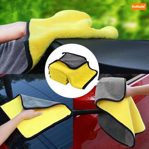 Solitude 2 Pcs Microfiber Cleaning Towel Cloth 40 x 40 cms, 400 GSM Highly Absorbent Dust Lint Free Multipurpose Towels for All Vehicles Bike, Car, Glass Detailing, Cleaning, Washing - Image 2
