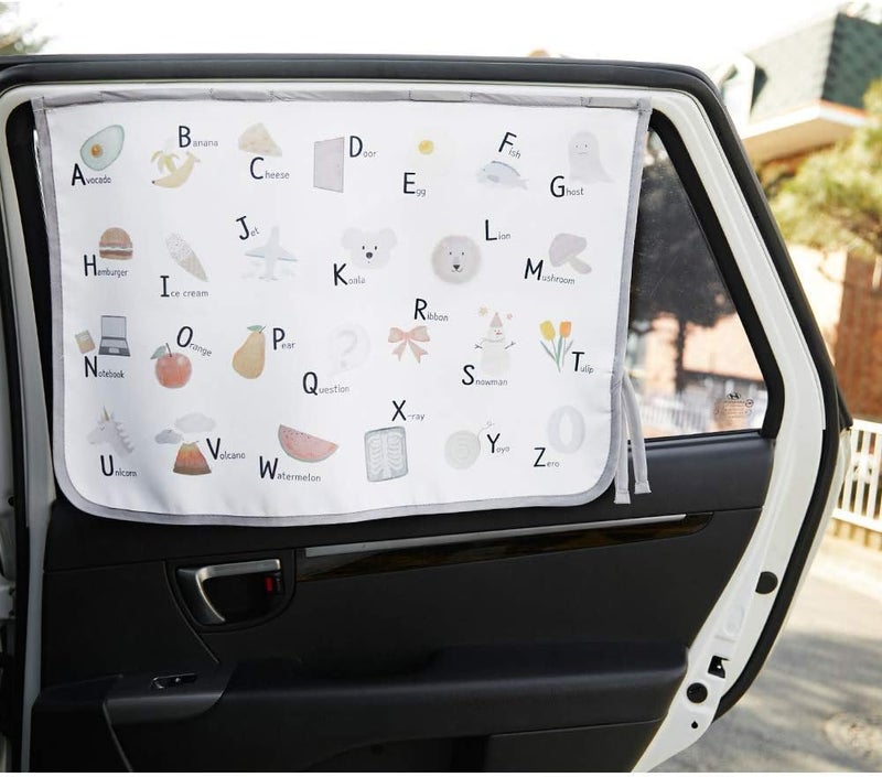 bebedeco Magnetic Car Sun Shade Curtain for Side Window – Sun Blocker and UV Protector for Baby, Kids, and Pets – Universal Fit with Built-in Magnets for Steel-Framed Door (Be-Pastel Alphabet) - Image 1