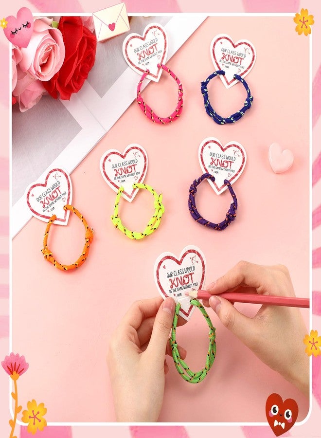كينينج مجموعة كينينج من 24 سوارًا مزينًا بعقدة عيد الحب مع بطاقة، 6 ألوان، بطاقة "لن يكون فصلنا كما هو بدونك"، هدايا عيد الحب للطلاب من المعلمين والأطفال، هدايا تبادل في الفصل الدراسي بالجملة - Image 5