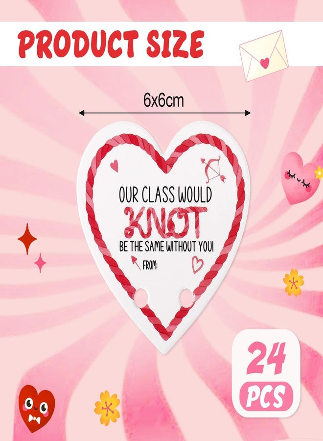 كينينج مجموعة كينينج من 24 سوارًا مزينًا بعقدة عيد الحب مع بطاقة، 6 ألوان، بطاقة "لن يكون فصلنا كما هو بدونك"، هدايا عيد الحب للطلاب من المعلمين والأطفال، هدايا تبادل في الفصل الدراسي بالجملة - Image 2