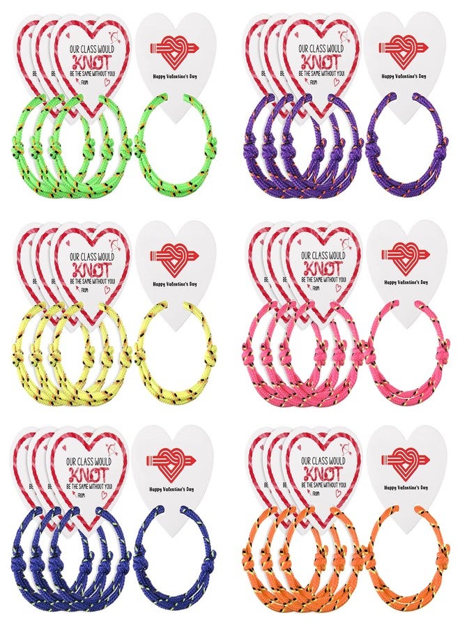 كينينج مجموعة كينينج من 24 سوارًا مزينًا بعقدة عيد الحب مع بطاقة، 6 ألوان، بطاقة "لن يكون فصلنا كما هو بدونك"، هدايا عيد الحب للطلاب من المعلمين والأطفال، هدايا تبادل في الفصل الدراسي بالجملة - Image 1