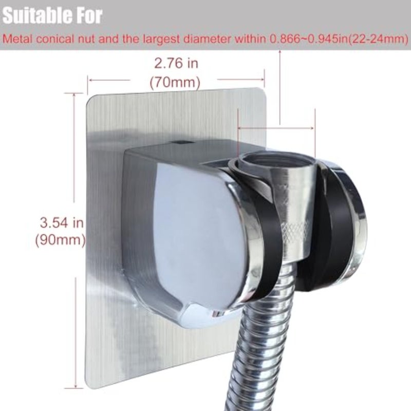 لاصق ABS قوي ومقاوم للماء قابل للتعديل حامل رأس دش محمول على الحائط فضي، 3.9 × 3 × 1.9 بوصة لاصق قوي، مقاوم للماء، حامل دش قابل للتعديل على الحائط حامل عصا الدش، ذراع تمديد رأس الدش - Image 2