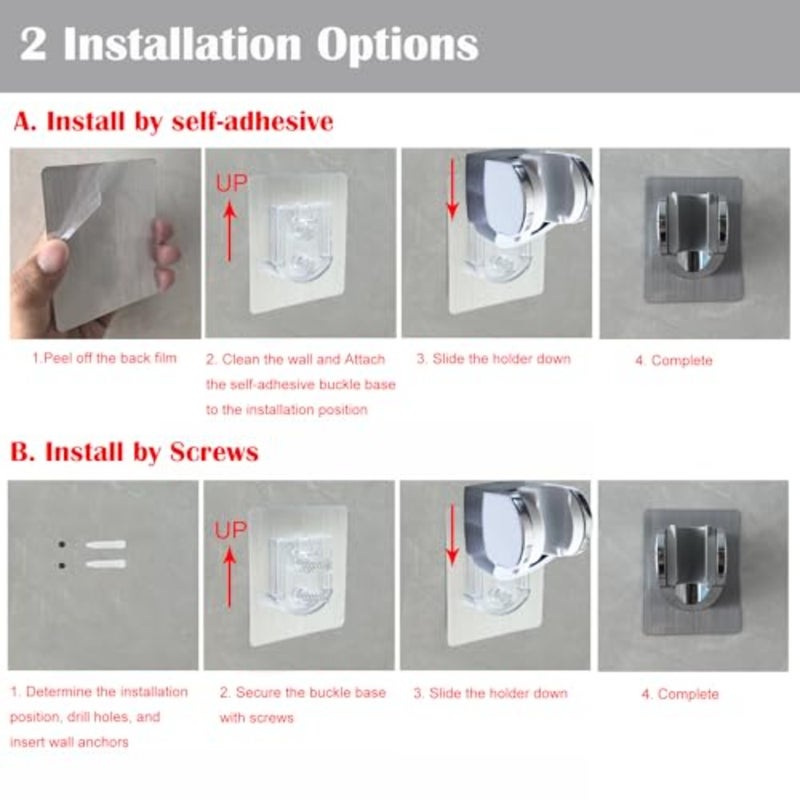 لاصق ABS قوي ومقاوم للماء قابل للتعديل حامل رأس دش محمول على الحائط فضي، 3.9 × 3 × 1.9 بوصة لاصق قوي، مقاوم للماء، حامل دش قابل للتعديل على الحائط حامل عصا الدش، ذراع تمديد رأس الدش - Image 4