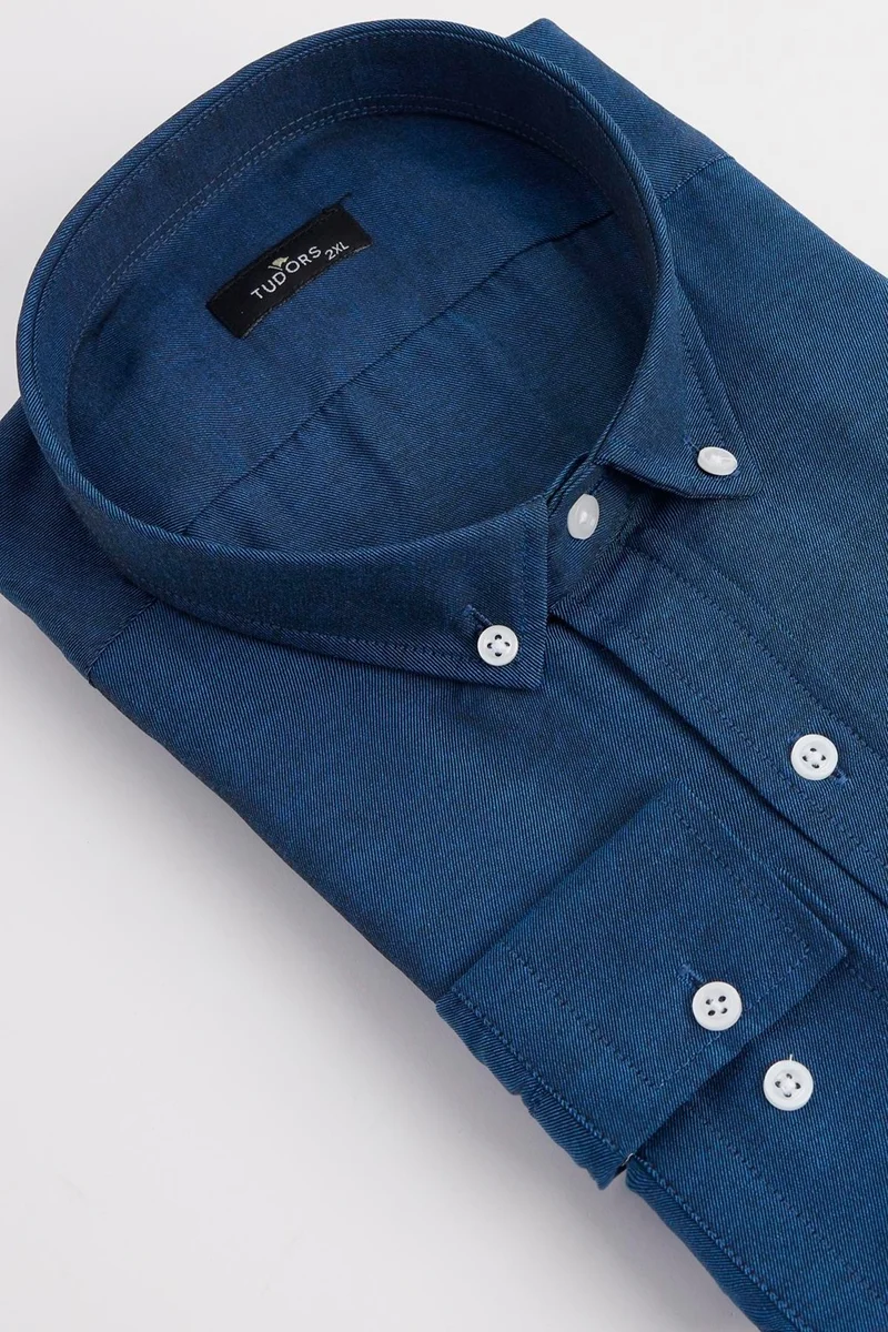 Tudors Men's Big Size Plus Size Cotton Easy Iron Navy Blue Button-Down Collar Shirt