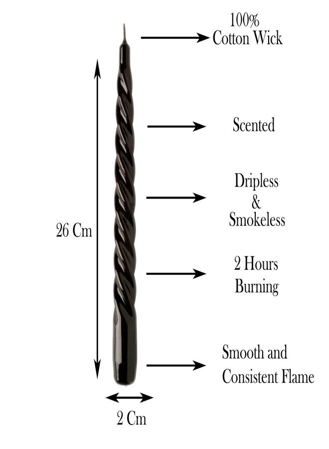 LUCES Paraffin Wax Black Spiral Candles Stick Taper Smokeless Dripless Scented Twisted for Party Home Dinner Table Decor Set of 6 Burn Time 8 Hour - Image 2