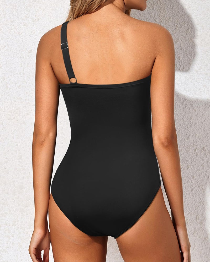 Holipick Criss Cross One Shoulder One Piece Swimsuit for Women Tummy Control Bathing Suits Modest Full Coverage Keyhole Swimwear M - Image 3