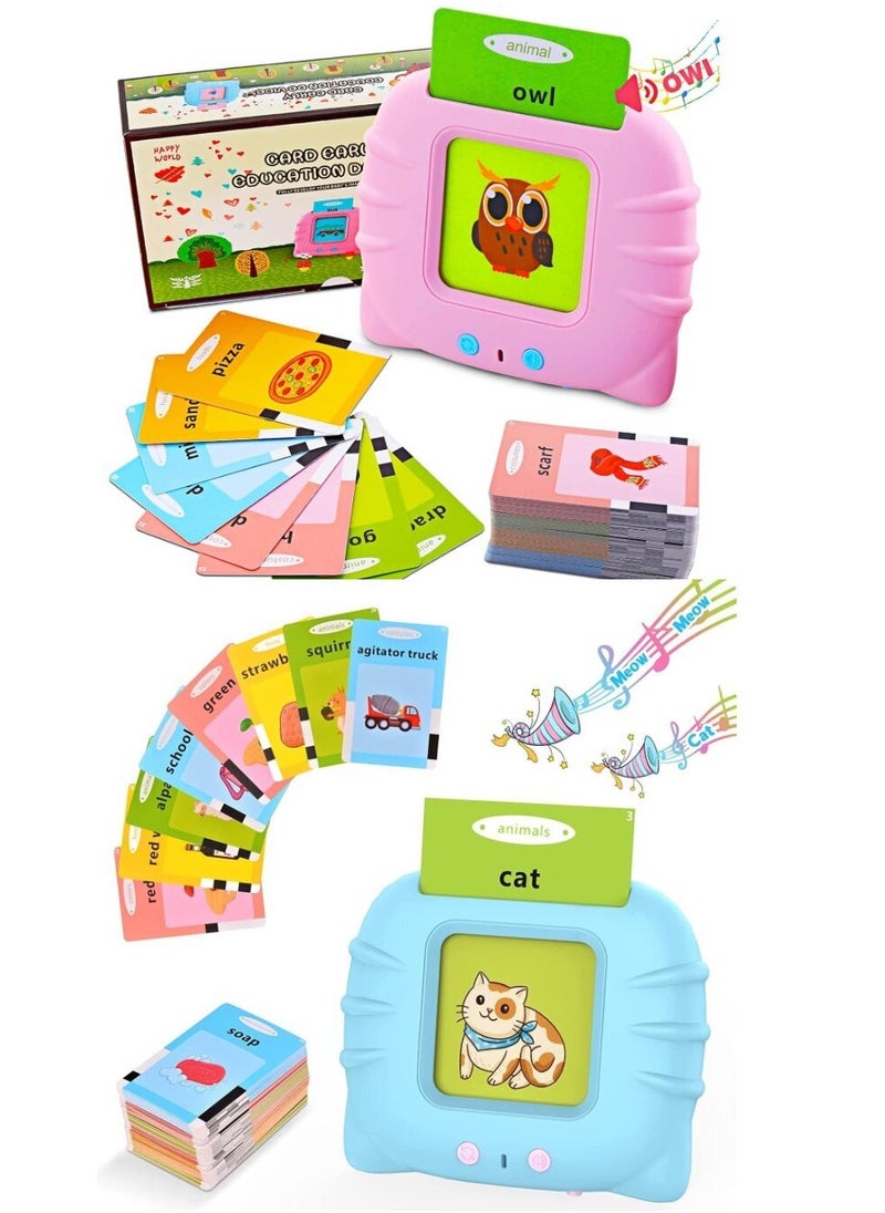 Festive Gallery 2Pcs Educational Toy For Kids Listen and Learn Literacy Audible Flash Cards For Toddlers 1 2 3 4 5 6 Years Old Boys Girls Flashcards Device With 112 pcs Double Sided Cards 224 Words Blue and Pink  Reader Set Of 2  - Image 1