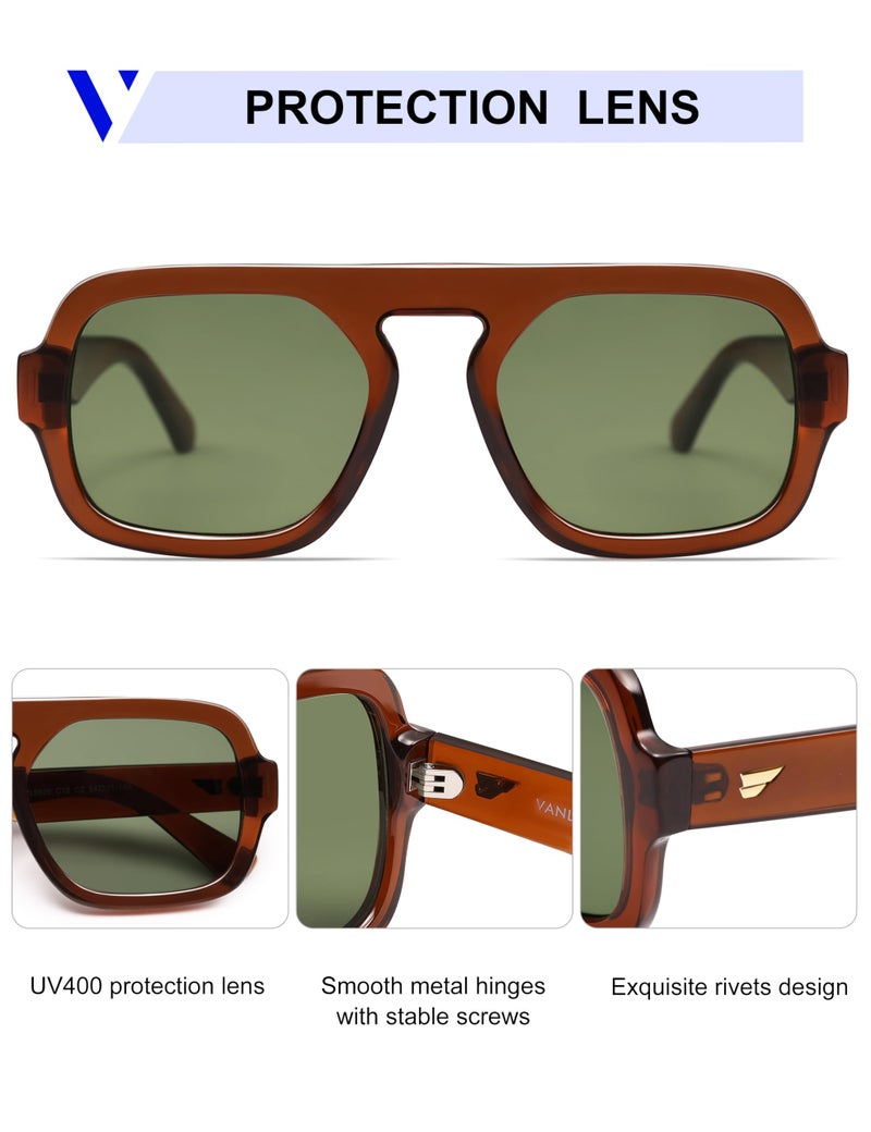 VANLINKER Retro Square Aviator Sunglasses for Women Men 70s Vintage Style Trendy Flat Top Rectangle Sun Glasses VL9826, Black Grey - Image 4