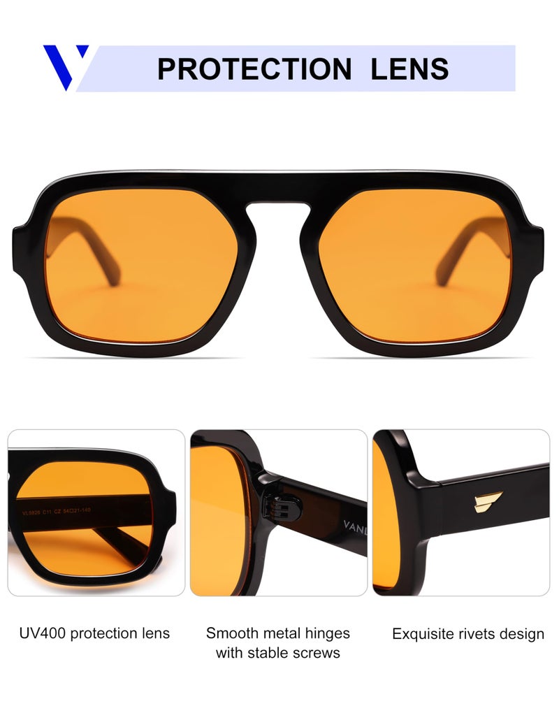 VANLINKER Retro Square Aviator Sunglasses for Women Men 70s Vintage Style Trendy Flat Top Rectangle Sun Glasses VL9826, Black Grey - Image 3
