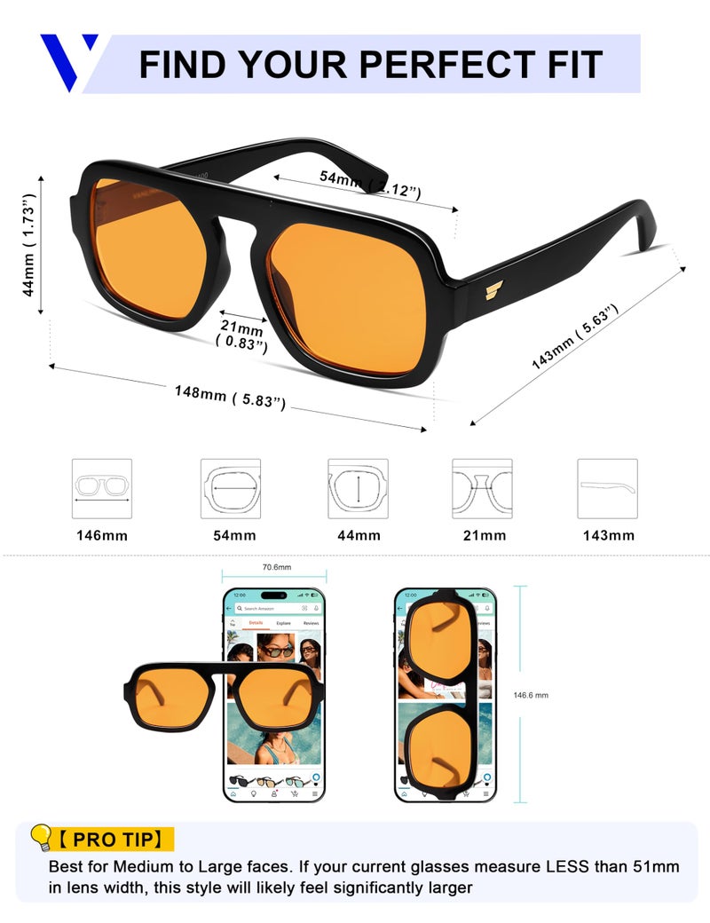 VANLINKER Retro Square Aviator Sunglasses for Women Men 70s Vintage Style Trendy Flat Top Rectangle Sun Glasses VL9826, Black Grey - Image 5
