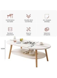 MOMENT Modern Coffee Table, 2-Tier Oval Side Table Large Coffee Table For Living Room, For Living Room Bedroom Balcony 120X60Cm  - Image 3