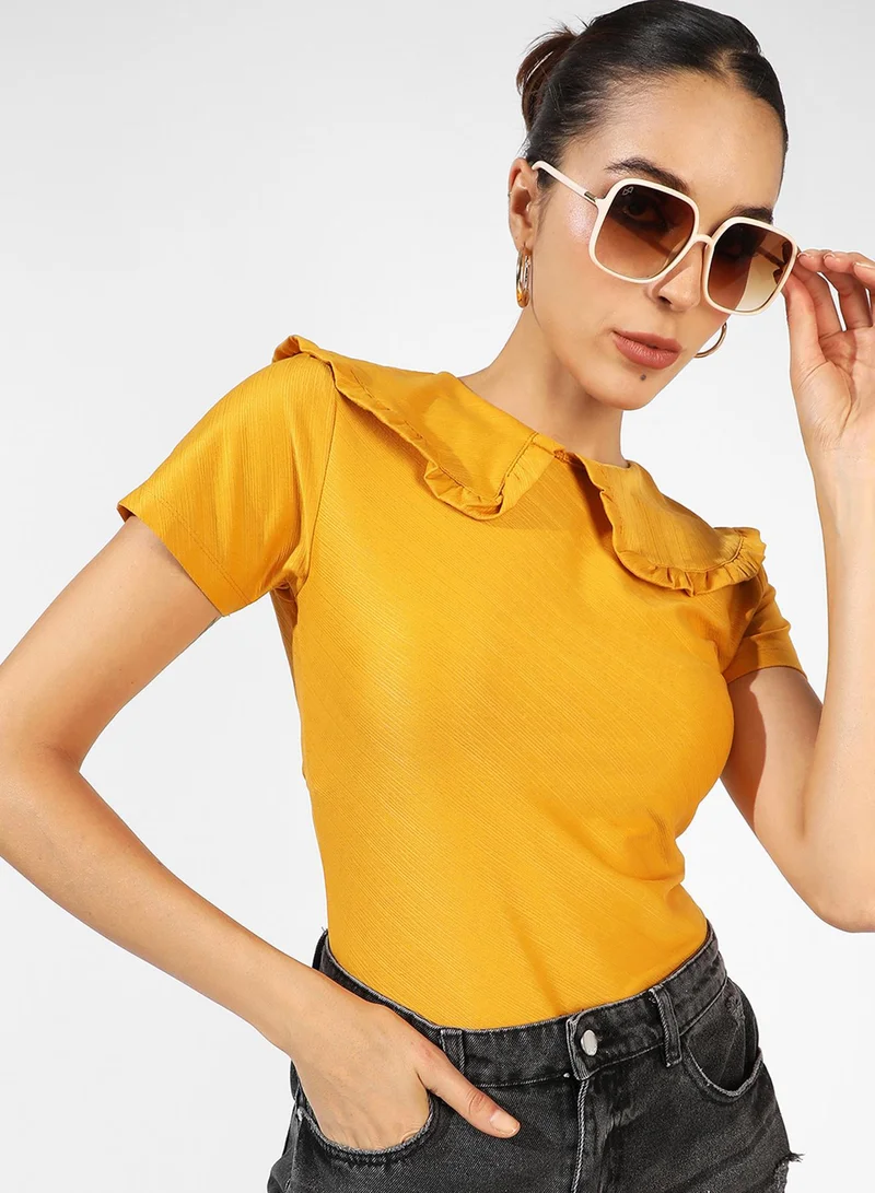PINACOLADA Women's Mustard Yellow Peter-Pan Collared Top