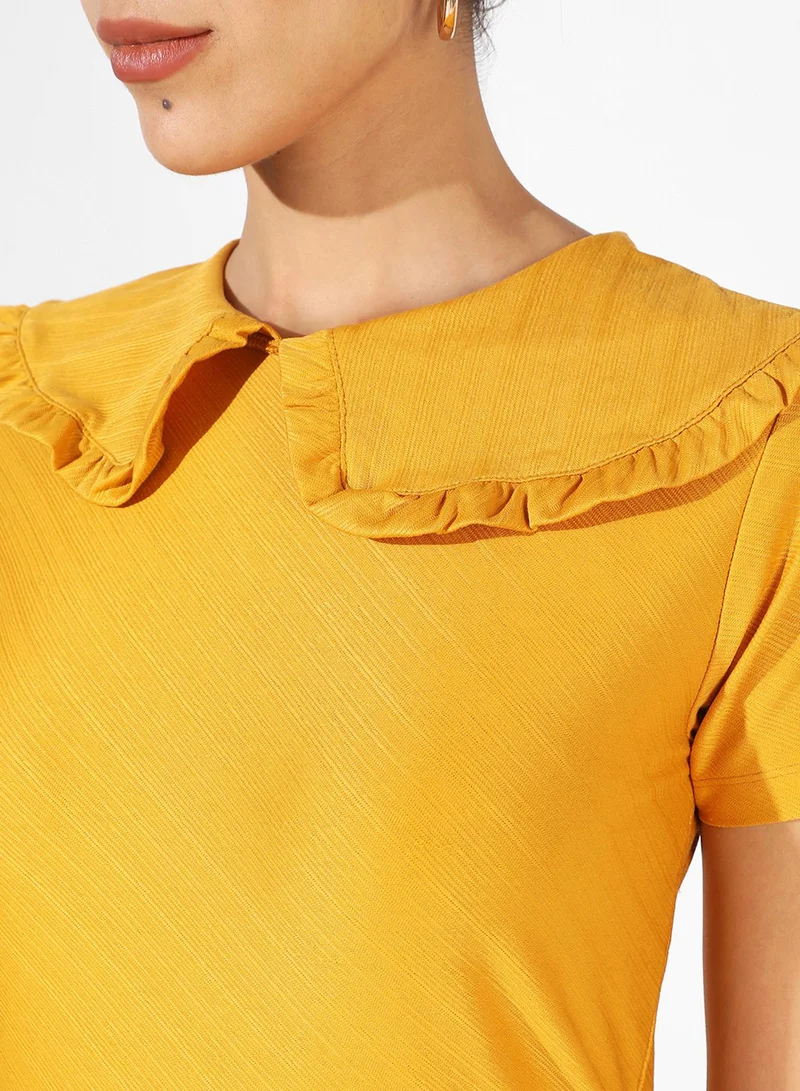 PINACOLADA Women's Mustard Yellow Peter-Pan Collared Top
