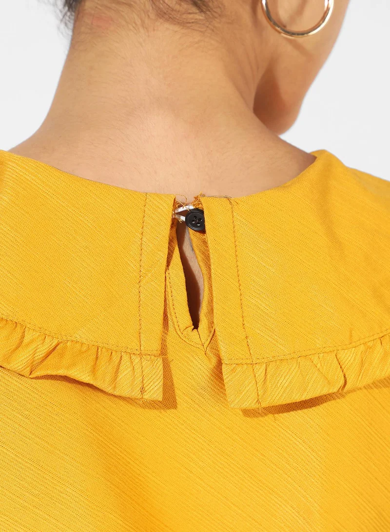 PINACOLADA Women's Mustard Yellow Peter-Pan Collared Top