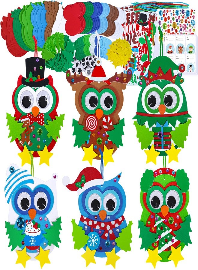 Winlyn 24 Sets Christmas Craft Kits Winter Crafts DIY Christmas Owl Ornaments Decorations Art Sets Foam Owl Christmas Tree Holiday Stickers for Kids Festival Home Classroom Activities Party Favors - Image 1