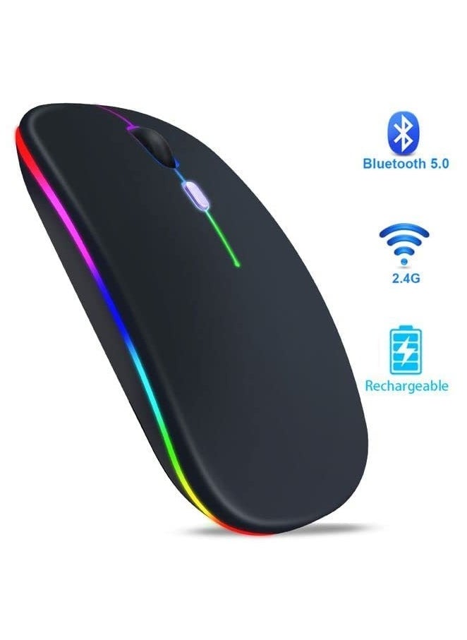 erorex Wireless silent mouse laptop desktop computer Apple computer universal, rechargeable mouse dual-mode 2.4G + Bluetooth 5.0 (Black) (Black)  - Image 2
