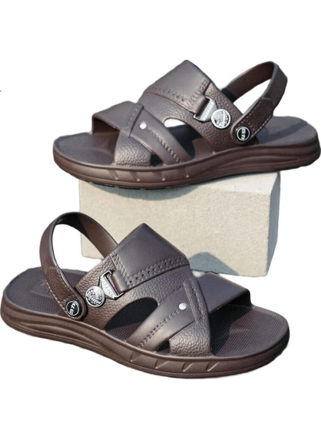 Pull Back Huanli Men'S Sandals Beach Shoes Waterproof Slip-Resistant Indoor Outdoor Dual-Purpose Slippers Hl0511 Brown Size 41 - Image 3