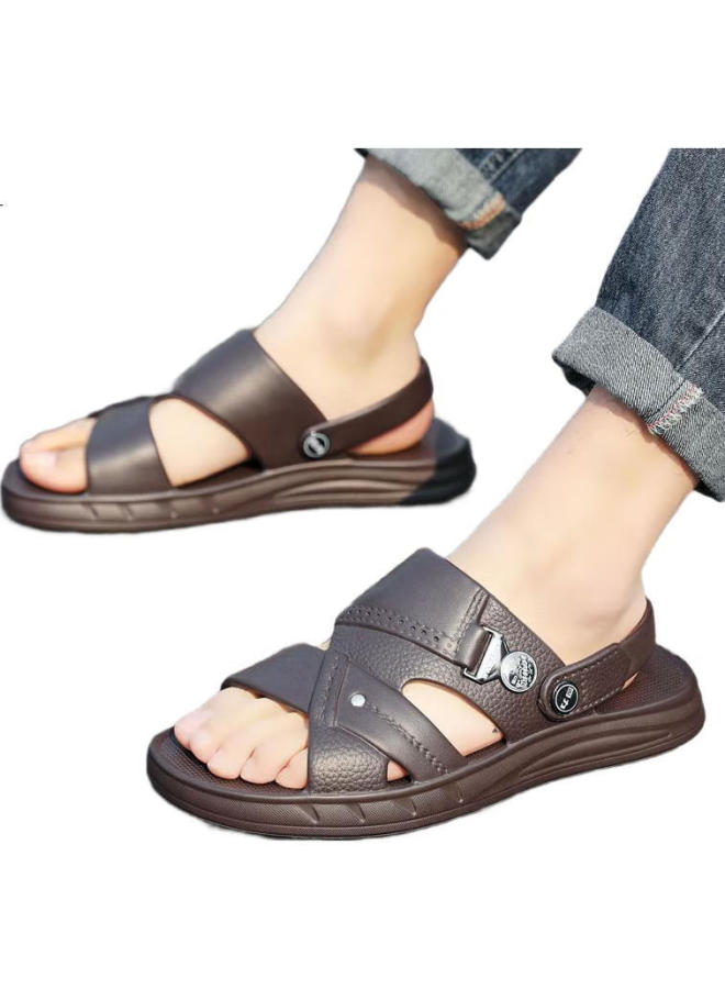 Pull Back Huanli Men'S Sandals Beach Shoes Waterproof Slip-Resistant Indoor Outdoor Dual-Purpose Slippers Hl0511 Brown Size 41 - Image 1