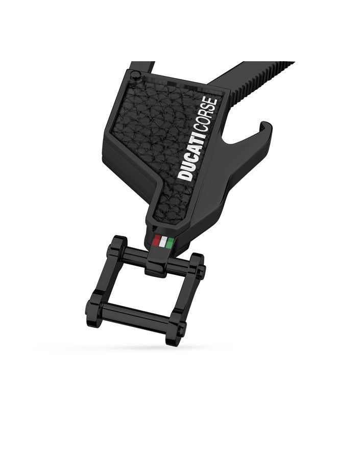 دوكاتي كورس ميدالية مفاتيح تيفوسو جلد وفولاذ أسود للرجال - Image 3