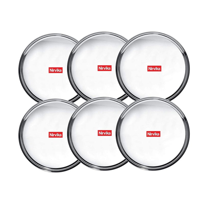 Nirvika Stainless Steel 6 Pc Thali Plate DinnerLunchDinnerwareServeware 13 inch Kitchenware Set Ideal for Home Restaurants and Family Use - Image 1