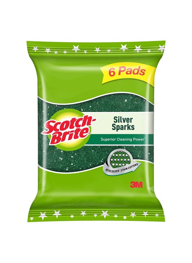 سكوتش برايت وسادات التنظيف سيلفر سباركس من سكوتش برايت 2.75 × 4 (عبوة من 6 قطع)  - Image 1