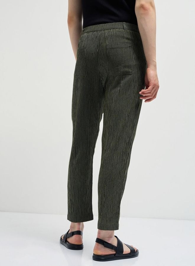 THE BEAR HOUSE Men's Green Striped Slim Fit Casual Trousers with Elasticated Waistband Versatile Office and Travel Pants Comfortable Fit for Everyday Use Easy to Style Bottomwear for Work Weekend and Outings - Image 3