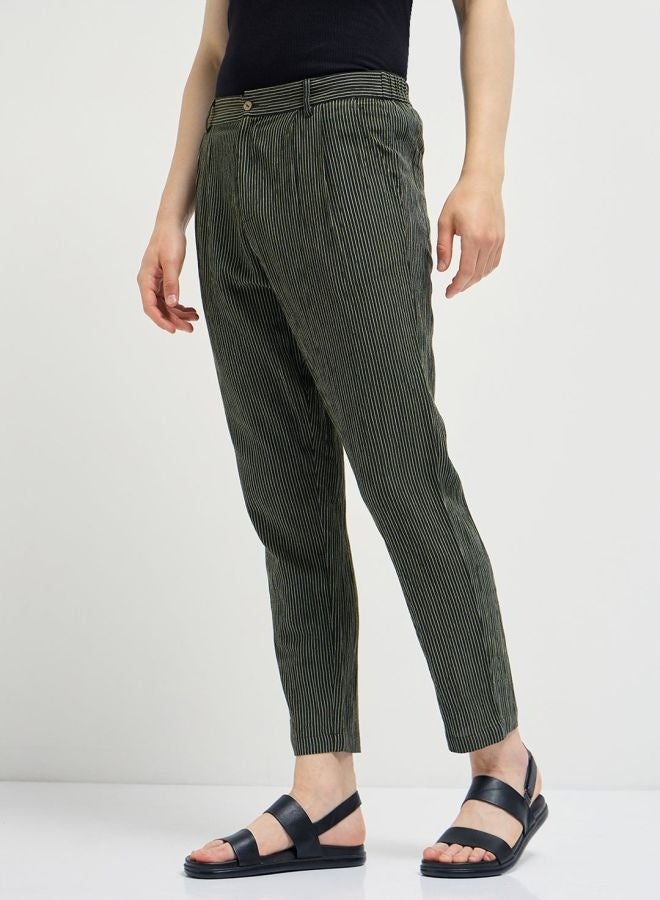 THE BEAR HOUSE Men's Green Striped Slim Fit Casual Trousers with Elasticated Waistband Versatile Office and Travel Pants Comfortable Fit for Everyday Use Easy to Style Bottomwear for Work Weekend and Outings - Image 4