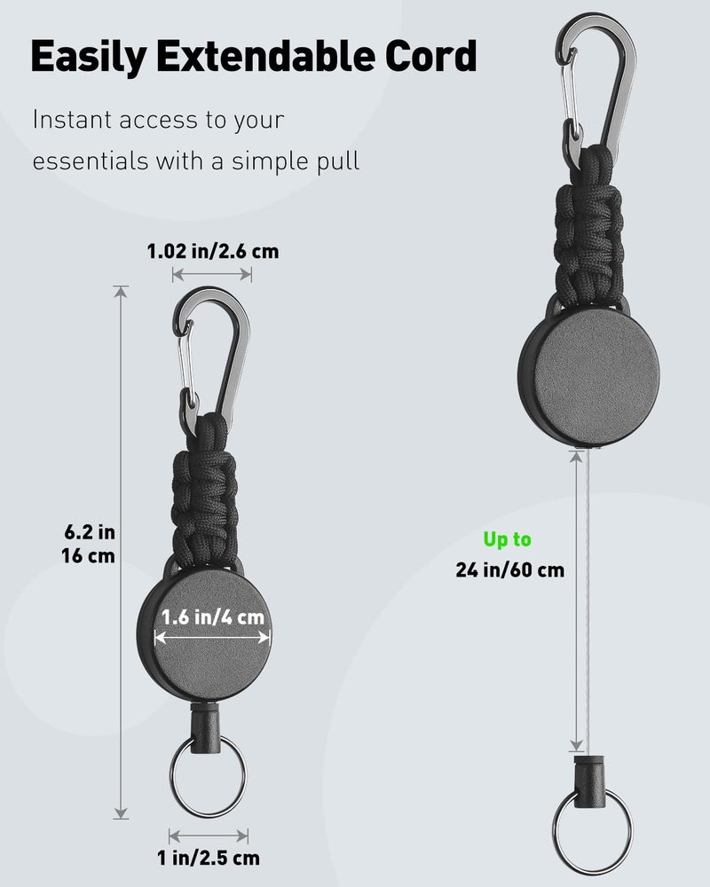 Uniclife 2 Pack Retractable Keychain, Retractable Key Holder, Heavy Duty Badge Reel for Keys and ID Card, Extendable Badge Holder Clip with Carabiner Paracord and Key Ring - Image 2