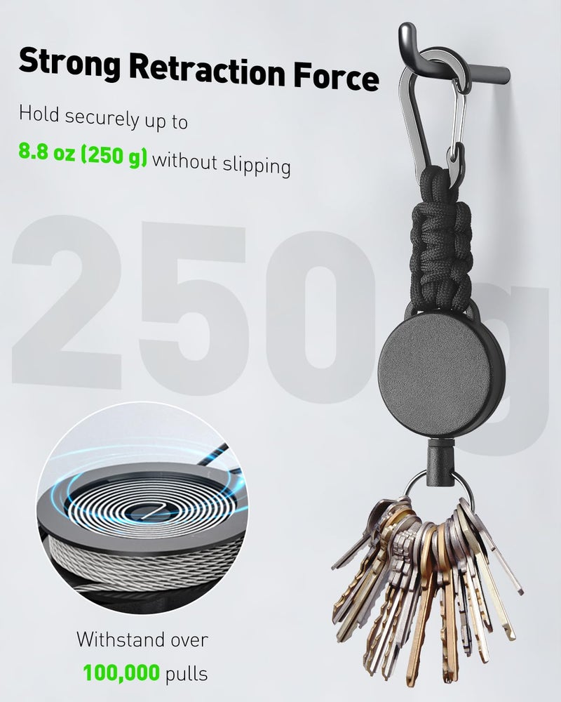 Uniclife 2 Pack Retractable Keychain, Retractable Key Holder, Heavy Duty Badge Reel for Keys and ID Card, Extendable Badge Holder Clip with Carabiner Paracord and Key Ring - Image 5
