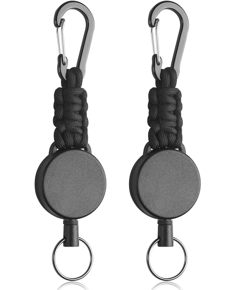 Uniclife 2 Pack Retractable Keychain, Retractable Key Holder, Heavy Duty Badge Reel for Keys and ID Card, Extendable Badge Holder Clip with Carabiner Paracord and Key Ring - Image 1
