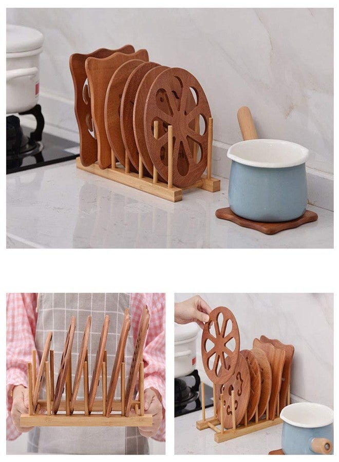 Teensery Bamboo Wood Dish Rack Detachable Plate Pot Cup Lid Drying Storage Holder Stand for Home Kitchen Cabinet (6 Slots) - Image 5