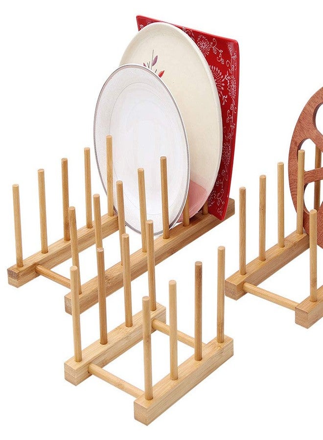 Teensery Bamboo Wood Dish Rack Detachable Plate Pot Cup Lid Drying Storage Holder Stand for Home Kitchen Cabinet (6 Slots) - Image 4
