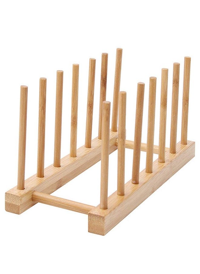 Teensery Bamboo Wood Dish Rack Detachable Plate Pot Cup Lid Drying Storage Holder Stand for Home Kitchen Cabinet (6 Slots) - Image 1
