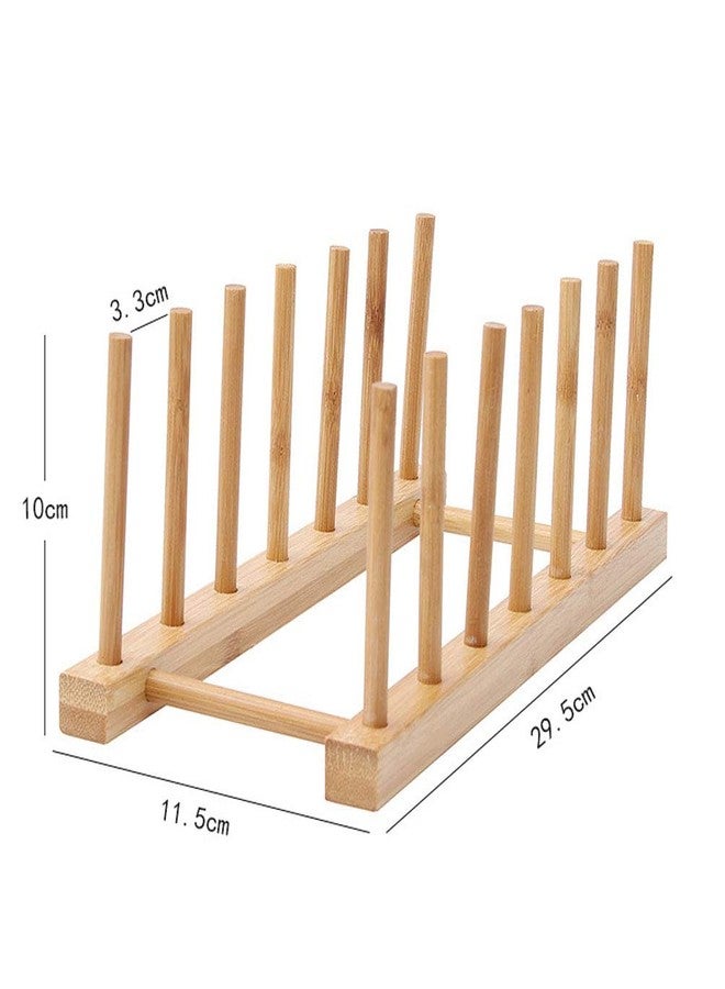 Teensery Bamboo Wood Dish Rack Detachable Plate Pot Cup Lid Drying Storage Holder Stand for Home Kitchen Cabinet (6 Slots) - Image 2