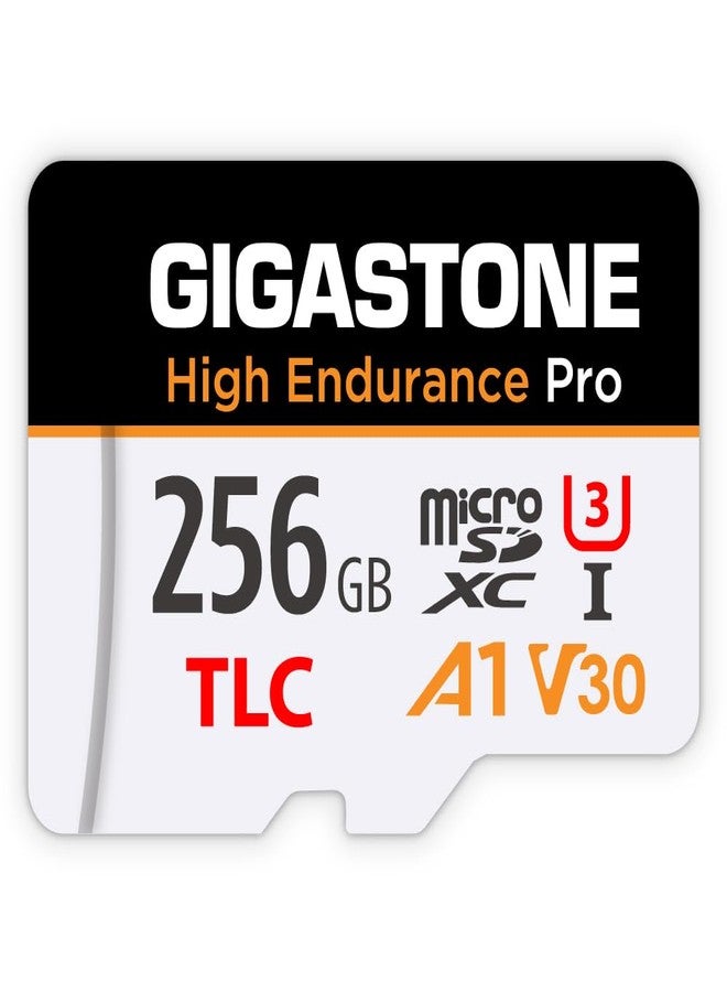 جيجاستون بطاقة ذاكرة GIGASTONE Micro SD بسعة 256 جيجابايت، عالية التحمل، تدعم تصوير فيديو 4K UHD، مناسبة لكاميرات المراقبة الأمنية، سرعة نقل بيانات 100 ميجابايت/ثانية، فئة A1 V30 U3، محول طاقة مرفق. - Image 1