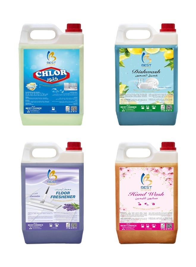 Best Choice 4-in-1 Cleaning Pack - Dish Wash, Bleach, Handwash, Floor Freshener Lavender - 5 L Each - Image 1