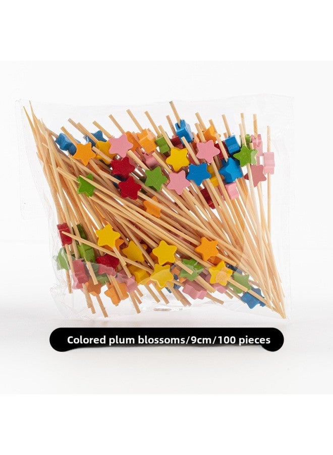 Disposable Fruit Fork Fruit Sticks Bamboo Sticks Flower Sticks Sugar-Coated Berry String Sticks Cocktail Sandwich Sticks Dessert Decoration-Color:Black 9cm Color Five-star 100  - Image 1