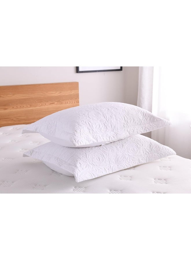 MarCielo 2Piece Embroidered Pillow Shams King Decorative Microfiber Pillow Covers Set King Size White - Image 5