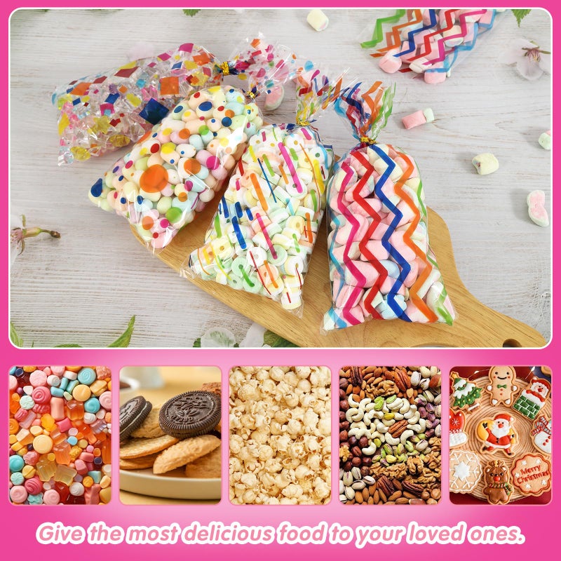 Docvania Cello Cellophane Treat Gift Bags Rainbow Cookie Bags 100 pcs 5 X 11 Goodie Bag with Ties for Mother's Day, Valentine's Day and Parties, Weddings - Image 5