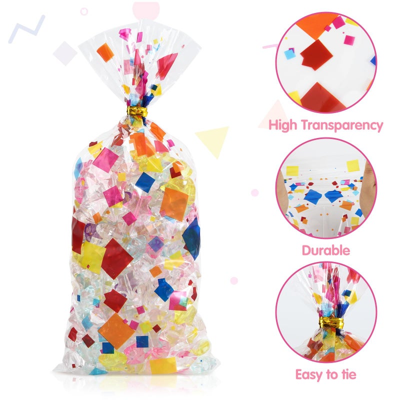 Docvania Cello Cellophane Treat Gift Bags Rainbow Cookie Bags 100 pcs 5 X 11 Goodie Bag with Ties for Mother's Day, Valentine's Day and Parties, Weddings - Image 3