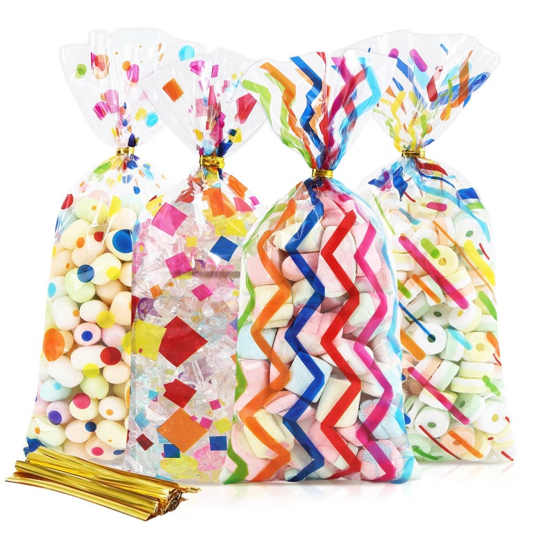Docvania Cello Cellophane Treat Gift Bags Rainbow Cookie Bags 100 pcs 5 X 11 Goodie Bag with Ties for Mother's Day, Valentine's Day and Parties, Weddings - Image 1