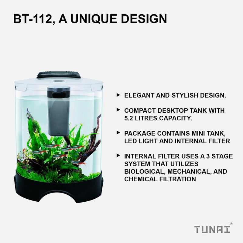TUNAI + KW BT112 All-in-One DIY Aquarium Fish Tank Comes with Filter and Led Lights, 5.2 Ltrs Capacity Suitable for Small Fish Like Betta, Zebra, Guppy, Tetras & Others - Image 2