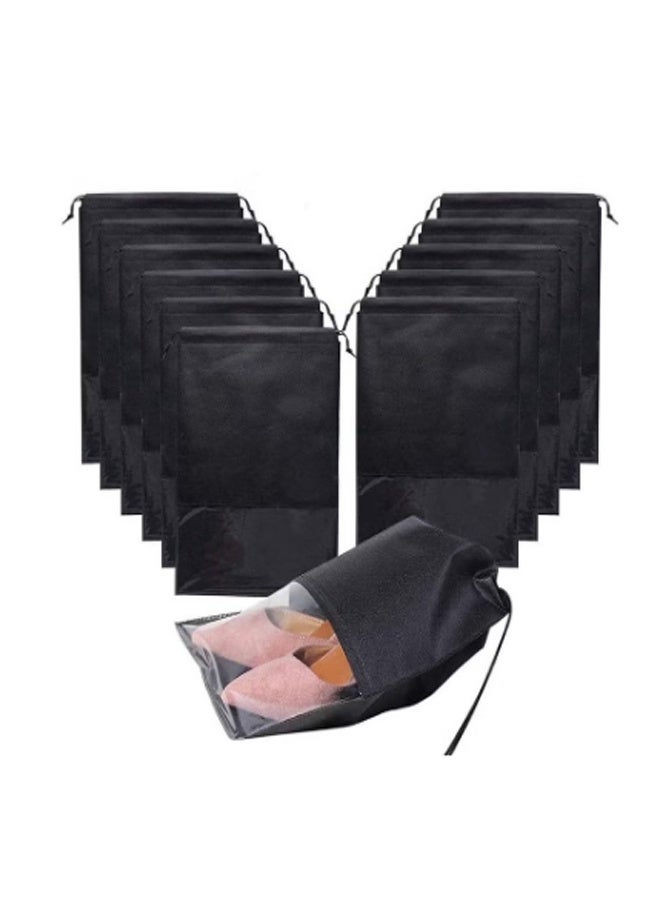 12Pack Shoe Bags for Travel, Large Travel Shoe Bags for Packing with Clear Window, Dustproof Drawstring Travel Shoe Storage Bags Travel Essentials for Men & Women, Black (Black) - Image 1