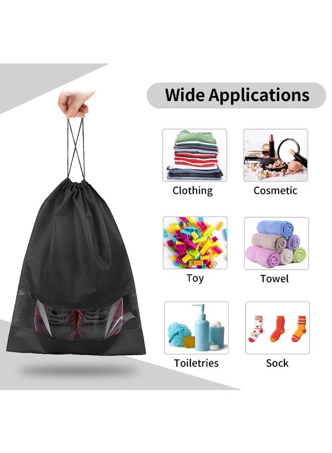 12Pack Shoe Bags for Travel, Large Travel Shoe Bags for Packing with Clear Window, Dustproof Drawstring Travel Shoe Storage Bags Travel Essentials for Men & Women, Black (Black) - Image 5