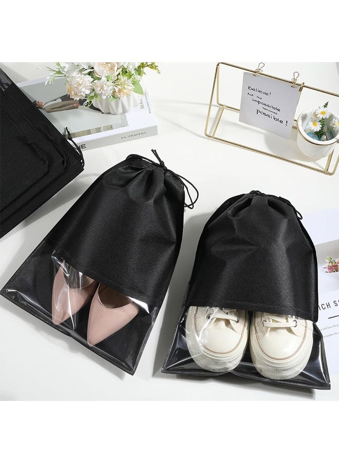 12Pack Shoe Bags for Travel, Large Travel Shoe Bags for Packing with Clear Window, Dustproof Drawstring Travel Shoe Storage Bags Travel Essentials for Men & Women, Black (Black) - Image 2
